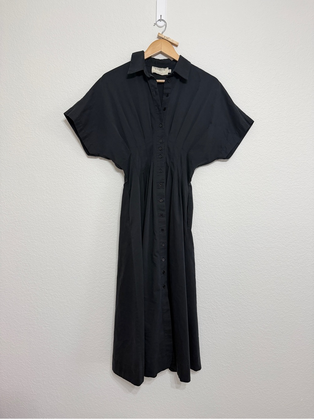 Anthropologie Tobie Black Button Front Midi Dress with Short Sleeves size small - Picture 6 of 15